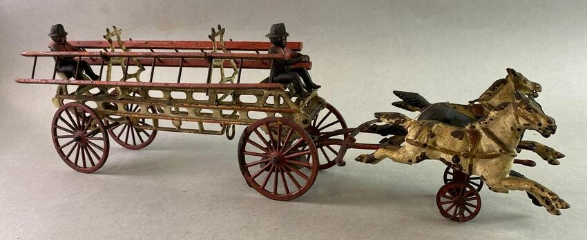 Antique Cast Iron Horse Drawn Fire Ladder Wagon