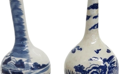 Antique Chinese Blue And White Bottle Vase Phoenix Boat