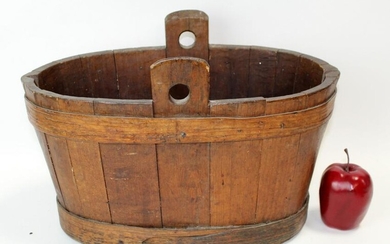 Antique French wooden grain bucket