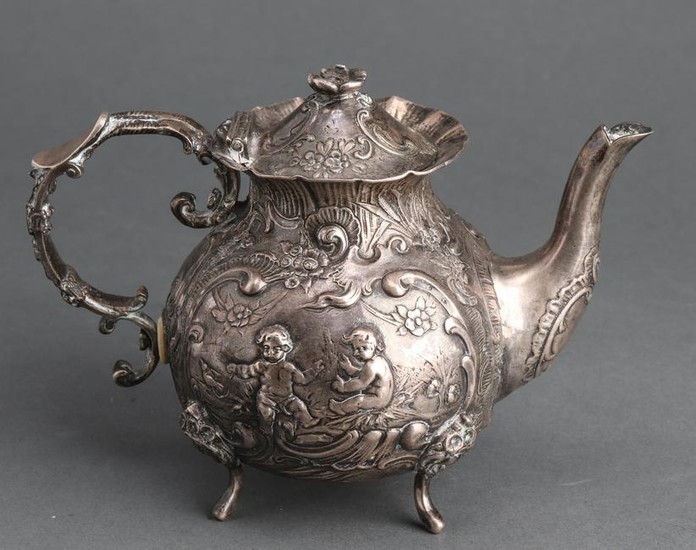 Antique Repousse Silver Small Teapot