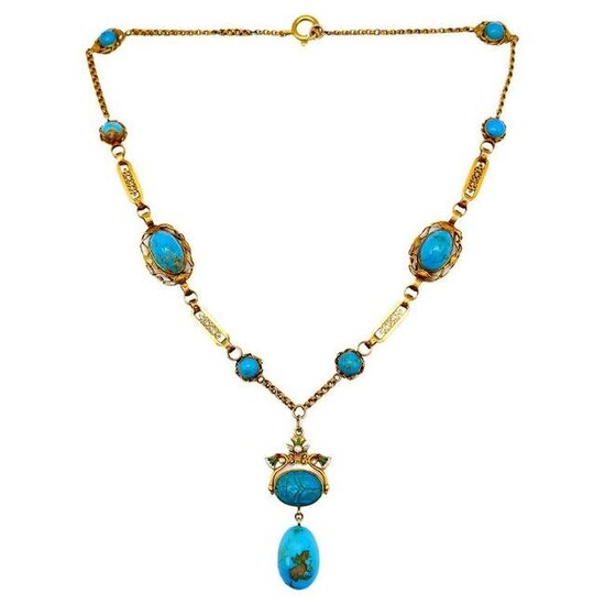 Antique Yellow Gold Diamond Enamel Turquoise Scarab