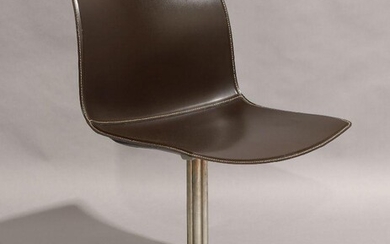 Arper for Habitat, a contemporary leather and chromed swivel chair, of recent manufacture, with brown leather upholstered seat on tubular chromed supports, leather seat stamped 'Arper, Habitat' to underside, 80cm high, 55.5cm wide