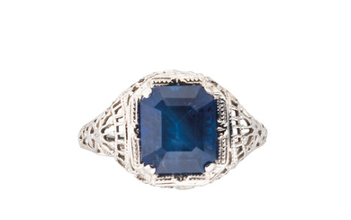 Art Deco 14kt White Gold and Sapphire Ring