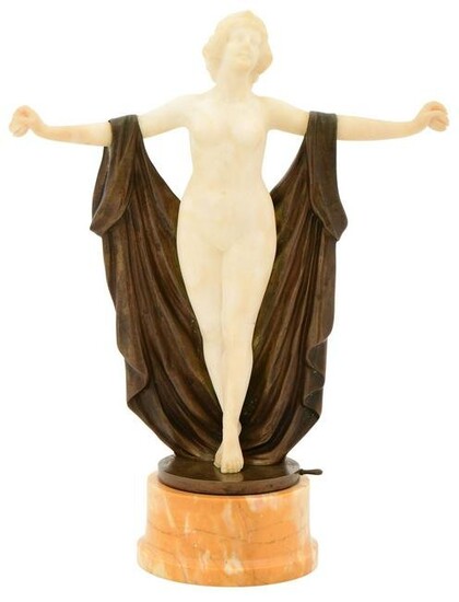 Art Deco Bronze & Alabaster Nude Sculpture, Schumacher