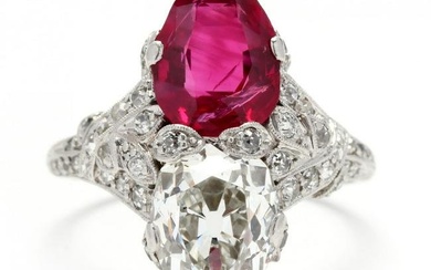 Art Deco Platinum, Burmese Ruby, and Diamond Ring