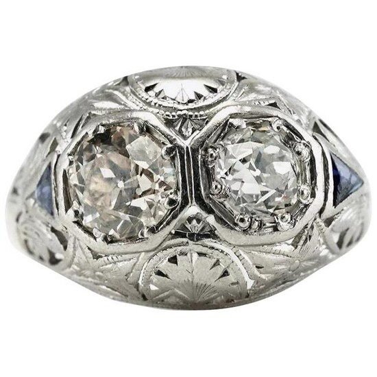 Art Deco Sapphire Diamond Ring Platinum Vintage .60 TDW
