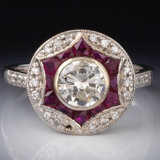 Art Deco Style 1.00 ct Diamond and Ruby Ring