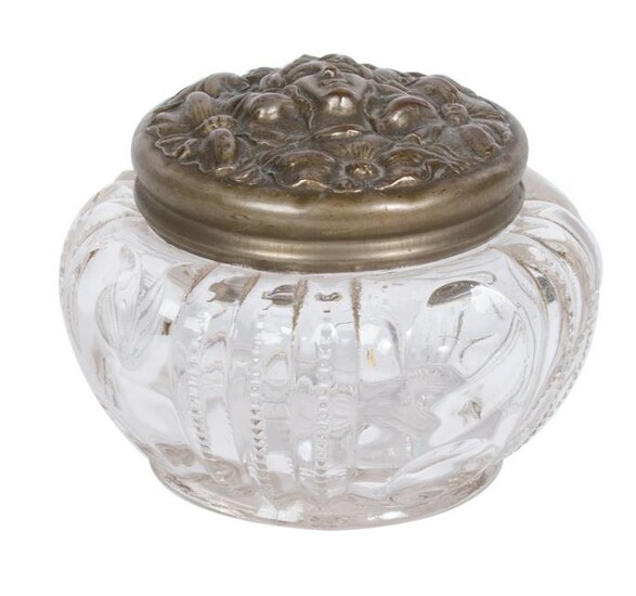 Art Nouveau Silver Lidded, Cut Glass Powder Jar