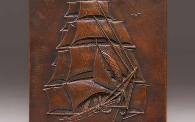 Arts & Crafts Bronze Galleon Ship Plaque c1910
