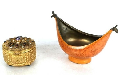Austrian Gilt Metal Box & Kashmir Font Bowl