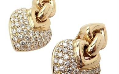 Authentic! Bulgari Bvlgari 18k Yellow Gold Diamond Heart Doppio Cuore Earrings
