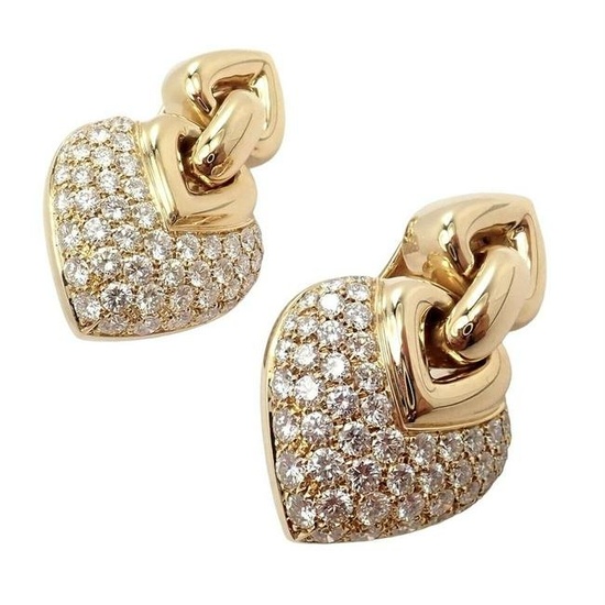 Authentic! Bulgari Bvlgari 18k Yellow Gold Diamond Heart Doppio Cuore Earrings