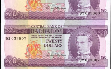 BARBADOS. Lot of (3). Central Bank of Barbados. 20 Dollars, ND (1973). P-34a. Consecutive. Uncirculated.