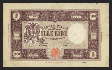 Banca d'Italia, Italy, 1,000 Lire, 8th January 1946, serial number W404 006053, Einaudi and Urb...