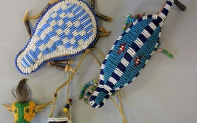 Beaded Pin Cushions, Pouch & Bull Ornament