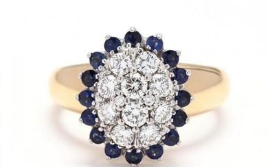 Bi-Color Gold, Diamond, and Sapphire Ring