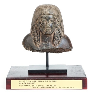 Black Basalt Egyptian Bust of Nobleman or Scribe