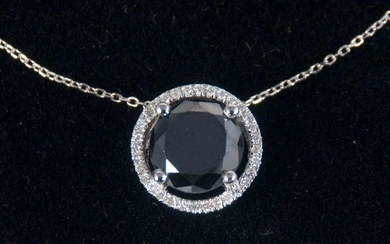 Black diamond necklace with halo of diamonds, 14K, 2