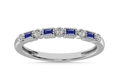 Blue Sapphire and Alternate Diamond 1/3 Ct.Tw. Stack Band in 10K White Gold