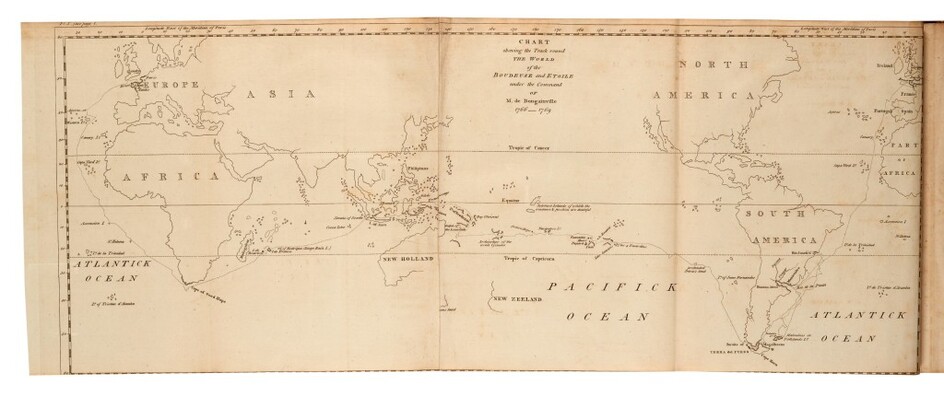 Bougainville. A Voyage Around the World. 1772, First English edition, 4to, calf