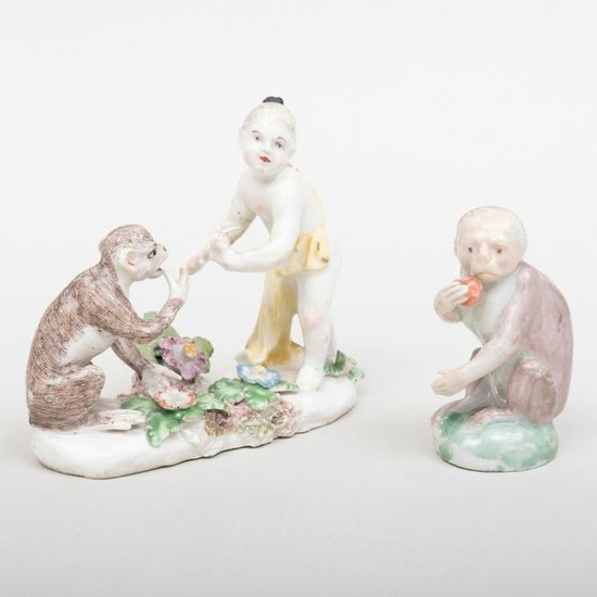 Bow Porcelain Figure Group of Monkey with Fruit and