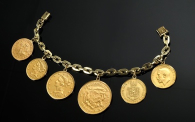 Bracelet en or jaune 585 avec 6 pièces internationales en or jaune 896, 900, 916...