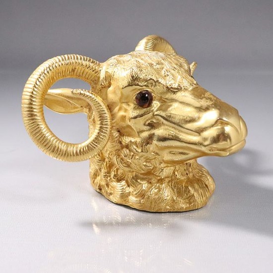 Brass Gilt Ram Head Paperweight Made in Italy