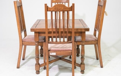 British Petite Oak Draw Leaf Table & 4 Chairs