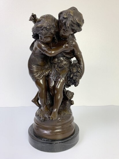 Bronze Boy & Girl Sculpture by August Moreau