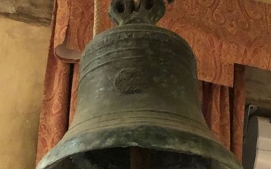 Bronze chapel bell decorated with a cross and...