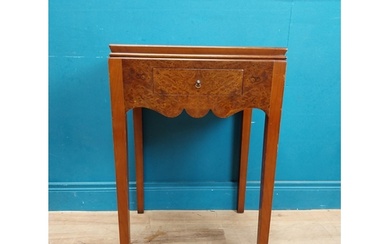 Burr walnut lamp table with single drawer in frieze raised o...