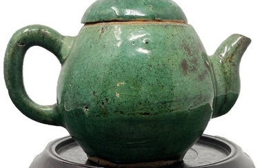 C. 1900 Antique Chinese Green tea pot W/ Lid 6 x 4