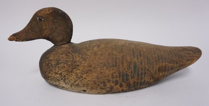CARVED WOODEN DUCK DECOY W/ GLASS EYES