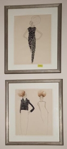 [CASSINI-FASHION DESIGNS] Two original framed fashion designs.