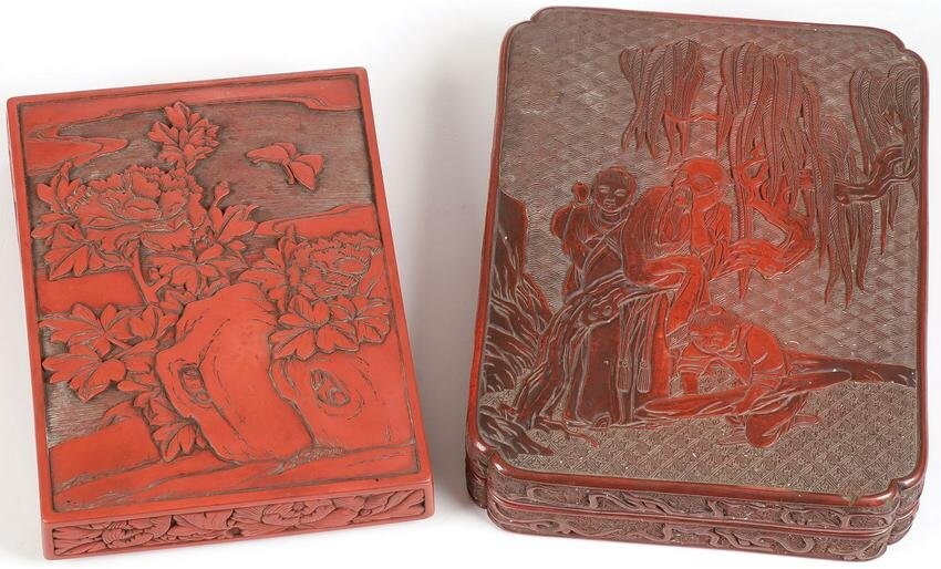 CHINESE CARVED CINNABAR WRITING BOXES