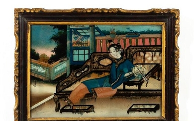 CHINESE REVERSE PAINTING ON GLASS OF LADY