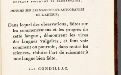 CONDILLAC, Étienne Bonnot de - La langue des calculs, ouvrage posthume et élémentaire, imprimé sur les manuscrits autographes de l'auteur.
