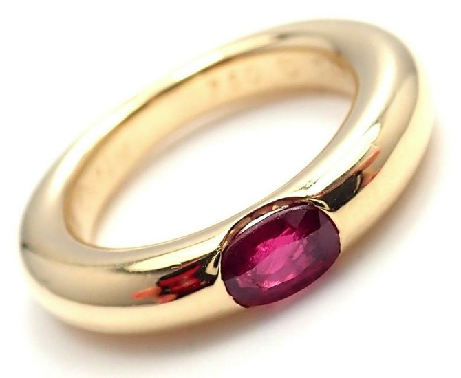 Cartier 18k Yellow Gold Ruby Ellipse Band Ring Size 50