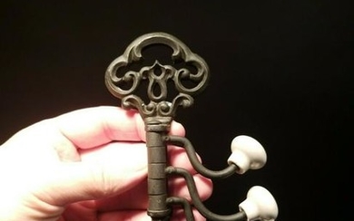 Cast Iron Key Swivel Hook W Porcelain Knobs