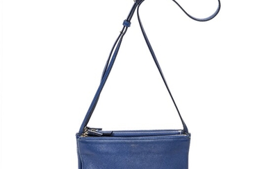 NOT SOLD. Céline: A "Trio" bag made of blue leather with gold toned hardware, adjustable...