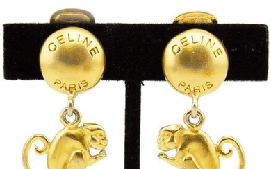 Celine Gilt Metal Monkey Earrings