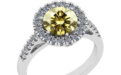 Certified 2.25 Ctw SI1/SI2 Natural Light Fancy Yellow And White Diamond 14K White Gold Anniversary