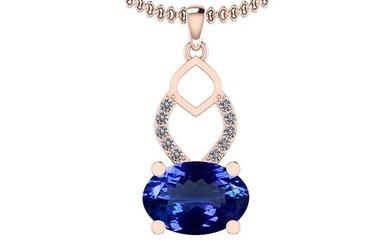 Certified 5.91 Ctw VS/SI1 Tanzanite and Diamond 14K Rose Gold Vintage Style Pendant