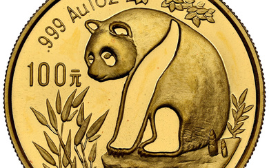 China: , People's Republic gold "Panda - Large Date" 100 Yuan (1 oz) 1993 MS69 NGC,...