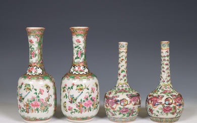 China, two pairs of Canton famille rose porcelain vases, ca. 1900