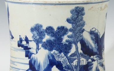 Chinese Blue And White Brush Landscape Pot