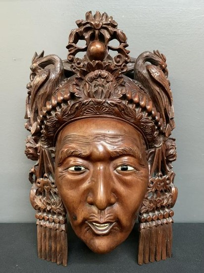 Chinese Carved Hard Wood Redwood Mask