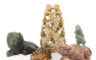 Chinese Carved Stone Animal Figurines and Zuni Eagle Fetish