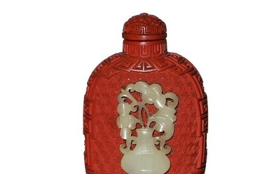 Chinese Cinnabar with Jade Snuff Bottle, Republic