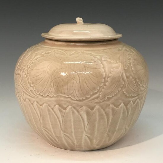 Chinese Ding-Ware Flower Porcelain Jar And Lid